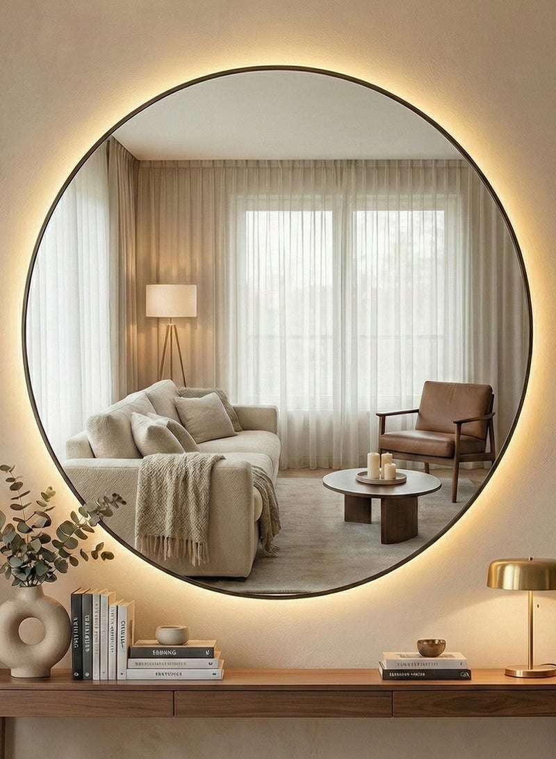 تايمي مرآة حائط 120سم بإضاءة ليد خلفية تعمل باللمس وإطار معدني أسود، مرآة مكياج مثبتة علي الحائط بتصميم عصري، مرآة للحمام وغرفة النوم وغرفة الملابس ومدخل المنزل - Image 2